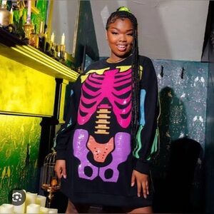 NWOT Queen Of Sparkles Black Rainbow Skeleton Dress - small